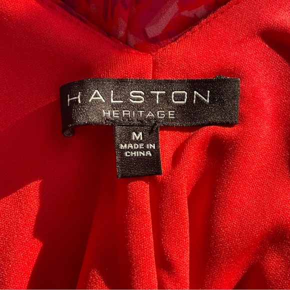 Halston Heritage Red Print Chiffon Cape Overlap Mini Dress (M) - Picture 12 of 14